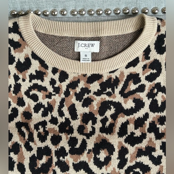 J Crew Black Brown Tan Leopard Animal Print Long Sleeve Sweater Dress Size S - Picture 5 of 11